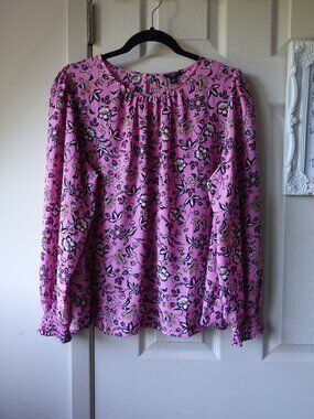 Ann Taylor Pink Floral Long-Sleeve Blouse
